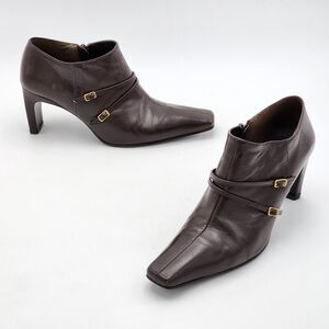 Enzo Angiolini Vtg Square Pointed Buckle Leather Heeled Ankle Booties Size 8
